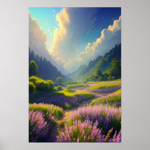 Rosa Meadow in the Forested Backe Poster
