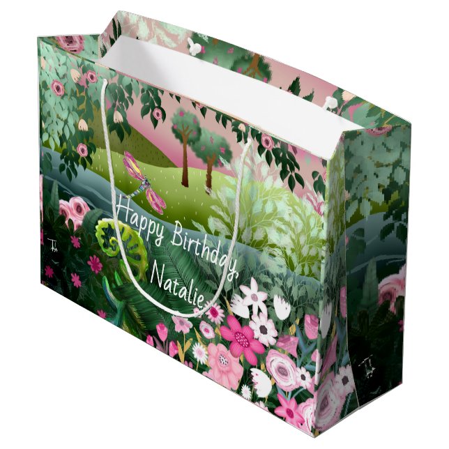 Rosa Meadow med Dragonfly Handmålat (Baksidan Vinklad)