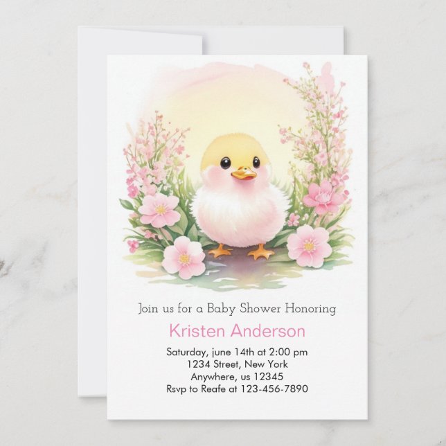 Rosa Meadow Stollig Duckling Girl Baby Shower Inbjudningar (Framsida)