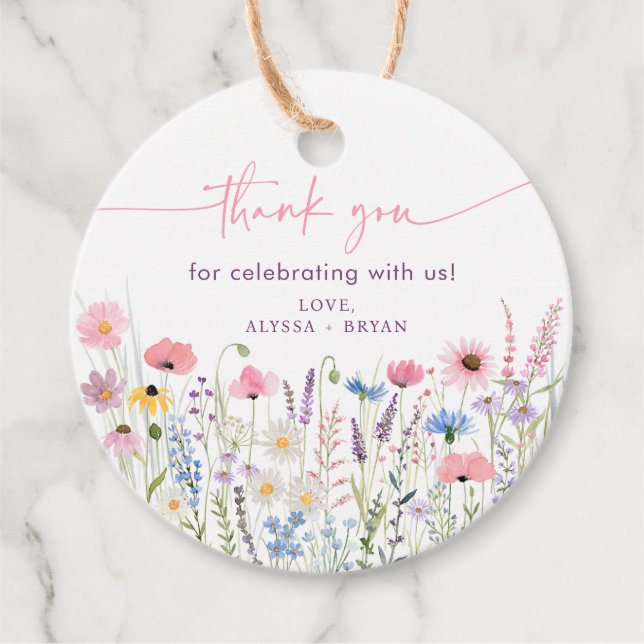 Rosa Meadow WildblomBaby Shower Gåvor Etiketter (Framsida)