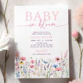 Rosa Meadow Wildblommor Baby i Bloom Baby Shower Inbjudningar