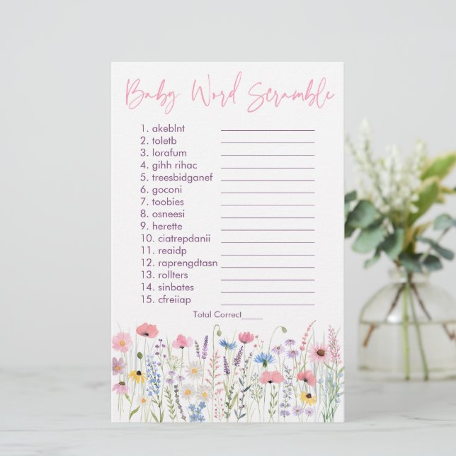 Rosa Meadow Wildblommor Baby Ord Scramble Game (Stående Fram)