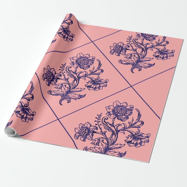 Rosa med blå blomma presentpapper (Utrullad)
