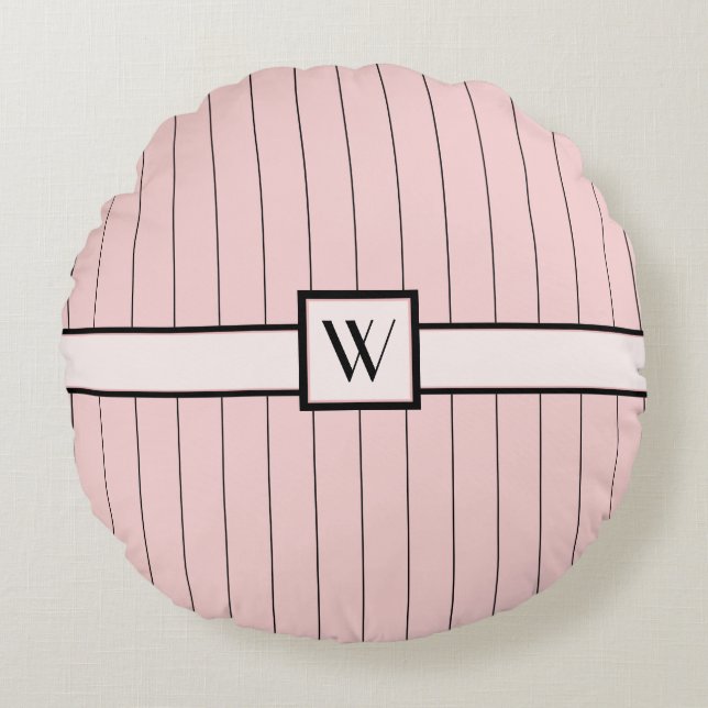 Rosa med Black Streck Round Pillow Rund Kudde (Framsidan)