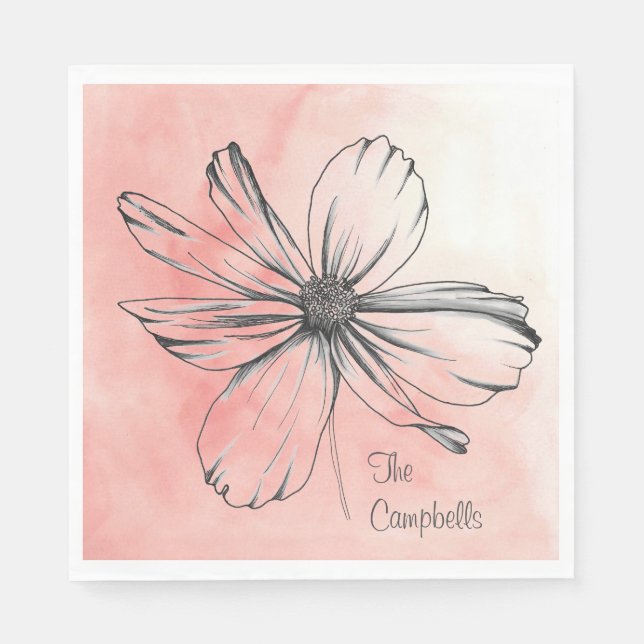 Rosa med blomma botaniska Personliger Pappersservett (Framsidan)