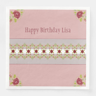 Rosa med Blommigt Pappersservett