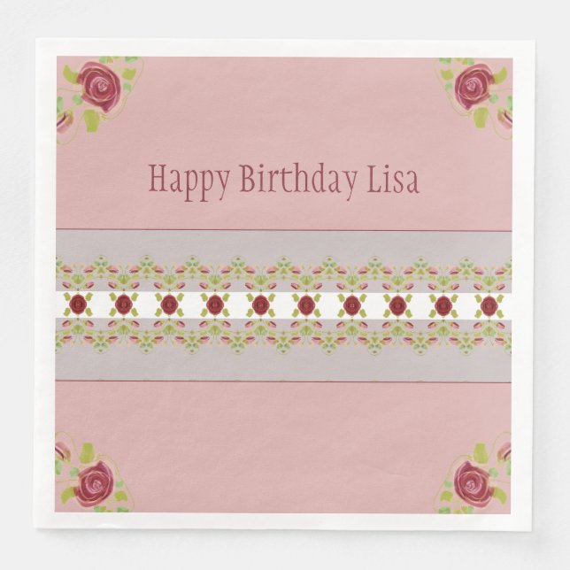 Rosa med Blommigt Pappersservett (Framsida)