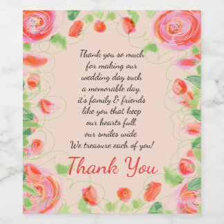 Rosa med Blommigt Vinflaska Etikett