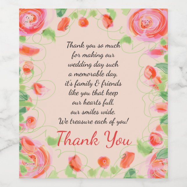 Rosa med Blommigt Vinflaska Etikett (Singel etikett)