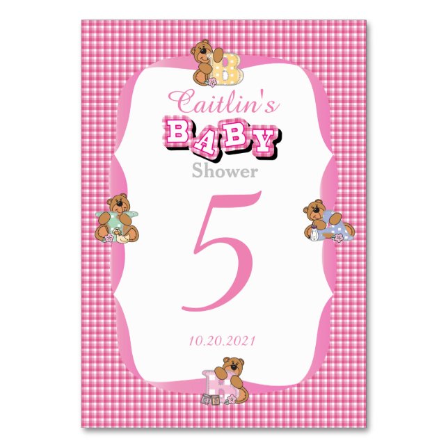 Rosa med Bordsnumren Baby Bears Bordsnummer (Framsidan)