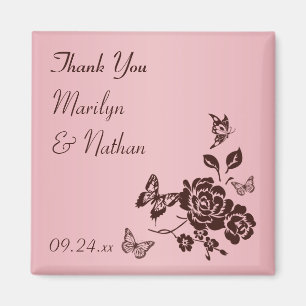 Rosa med Brown Flowers Wedding Favor Magnet