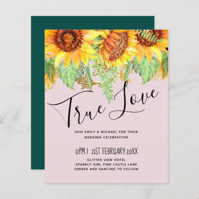  Rosa med budgeten för solblommor i Bröllop (Fram/baksida)