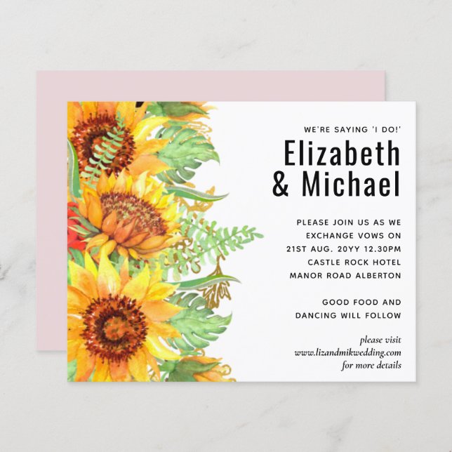 Rosa med budgeten för solblommor i Bröllop (Fram/baksida)