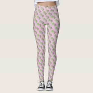 rosa med diagonalrader rosa blommigt med små blom leggings