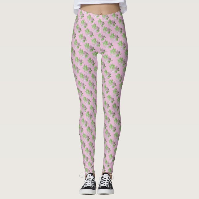 rosa med diagonalrader rosa blommigt med små blomm leggings (Framsida)