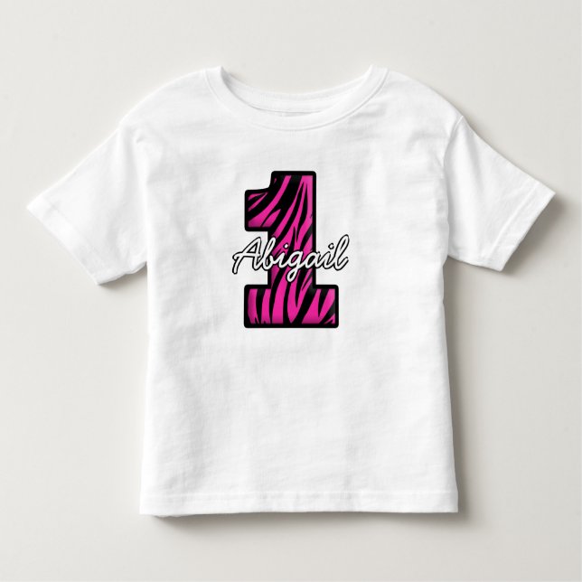 Rosa med eget namn Black Zebra Ett år gammal T Shirt (Framsida)