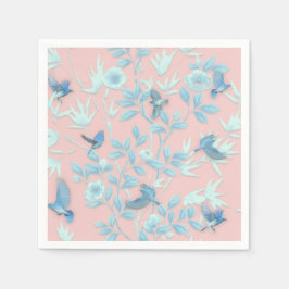 Rosa med fåglar och blommor pappersservett