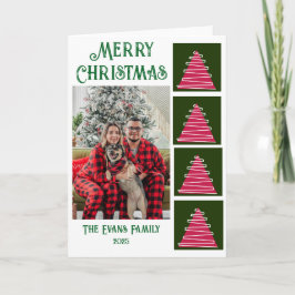 Rosa med gröna julgranar kort