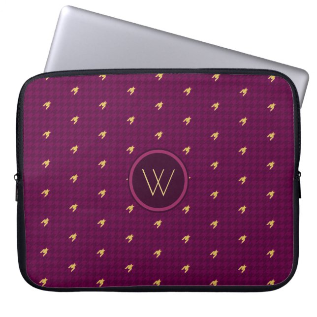 Rosa med Guld accent Houndstooth Laptop sleeve (Framsidan)