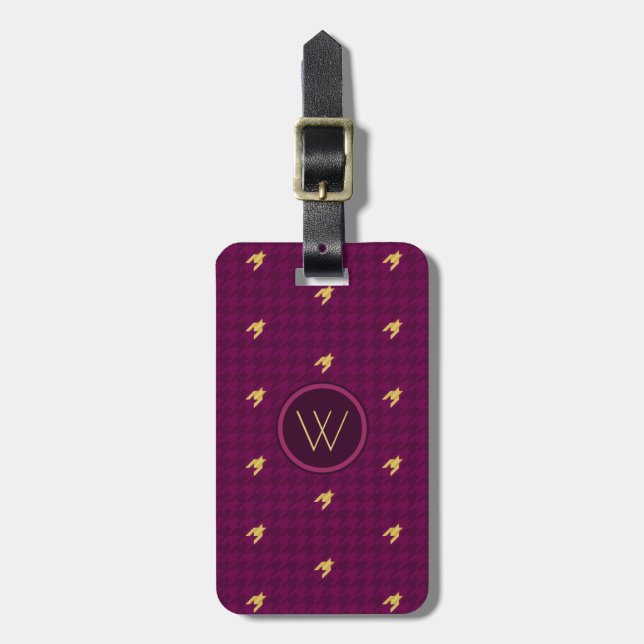 Rosa med Guld accent Houndstooth Luggage Tag Bagagebricka (Vertikal Framsida)
