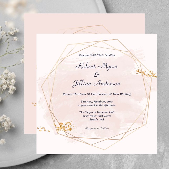  Rosa med Guld Bröllop Inbjudningar (Blush Pink With Gold Wedding Invitation)