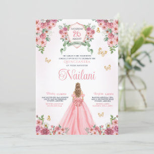 Rosa med Guld Butterflies Ro Bloom Quinceanera Inbjudningar