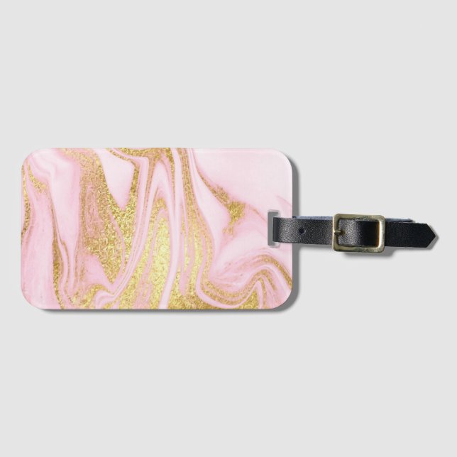 Rosa med Guld Glitter Bagagebricka (Framsida horisontal)