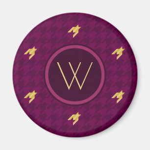 Rosa med Guld Houndstooth Magnet