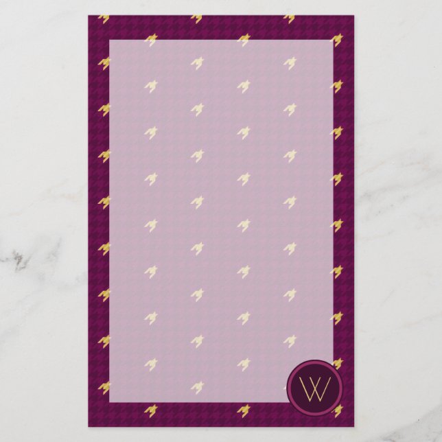 Rosa med Guld Houndstooth Stationery Brevpapper (Framsida)