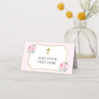 Rosa med Guld Kor-baptism Placeringskort