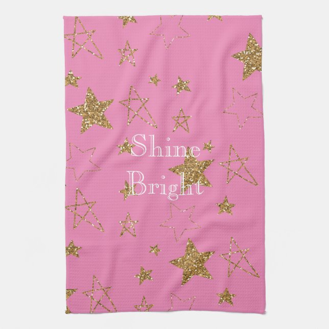 Rosa med Guld Stars Kökshandduk (Vertikal)