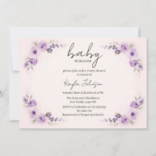 Rosa med Lavendel Ros Bebis Shower Inbjudningar