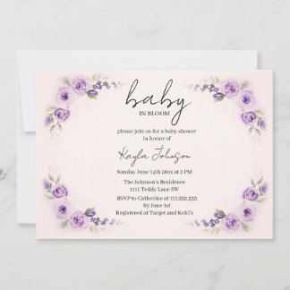 Rosa med Lavendel Ros Bebis Shower Inbjudningar