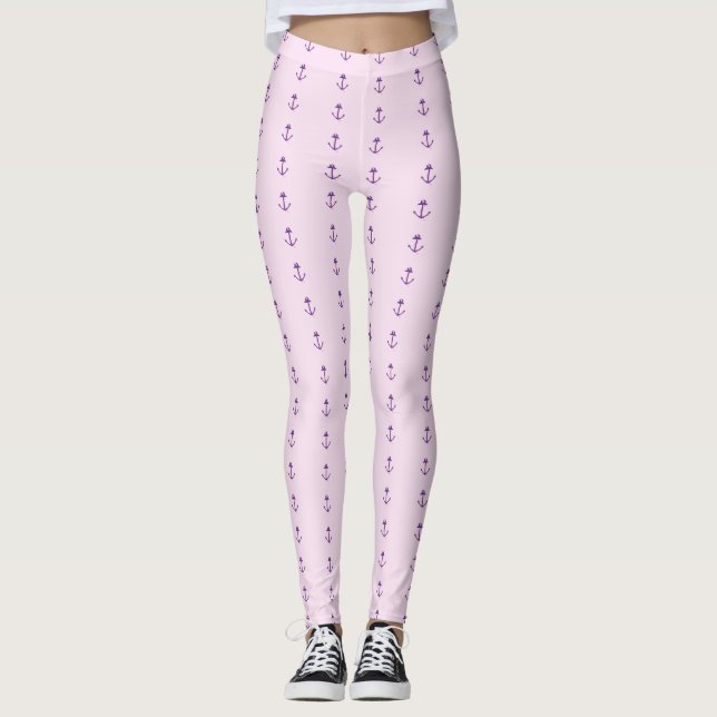 Rosa med Lila nautiska ankare Leggings (Framsida)