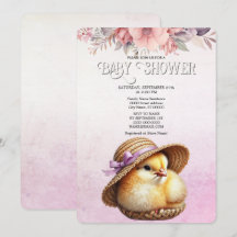 Rosa med liten Chick - inbjudan till babybabybabyk