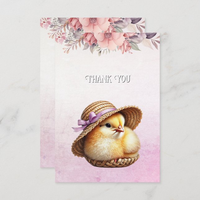 Rosa med liten Chick - tackkort Tack Kort (Fram/baksida)