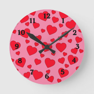 Rosa med Red Hearts Wall Clock Rund Klocka