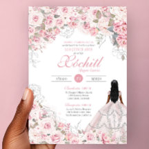 Rosa med Silver Blommar Ro Quinceanera
