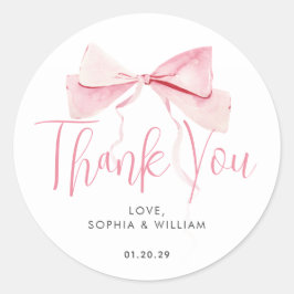  Rosa med vattenfärg Bow Ribbon Girl Baby Shower Runt Klistermärke