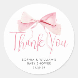  Rosa med vattenfärg Bow Ribbon Girl Baby Shower Runt Klistermärke