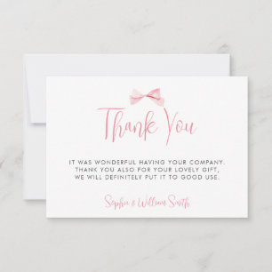 Rosa med vattenfärg Bow Ribbon Girl Baby Shower Tack Kort