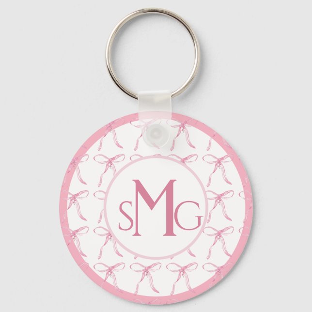 Rosa med vattenfärg Bows med Monogram Nyckelring (Framsida)
