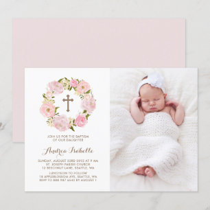  Rosa med vattenfärg Peony Utandning med foto Bapt Inbjudningar