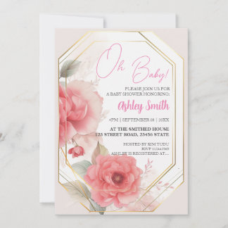  Rosa med vattenfärg Peony Watercolor Baby Shower Inbjudningar