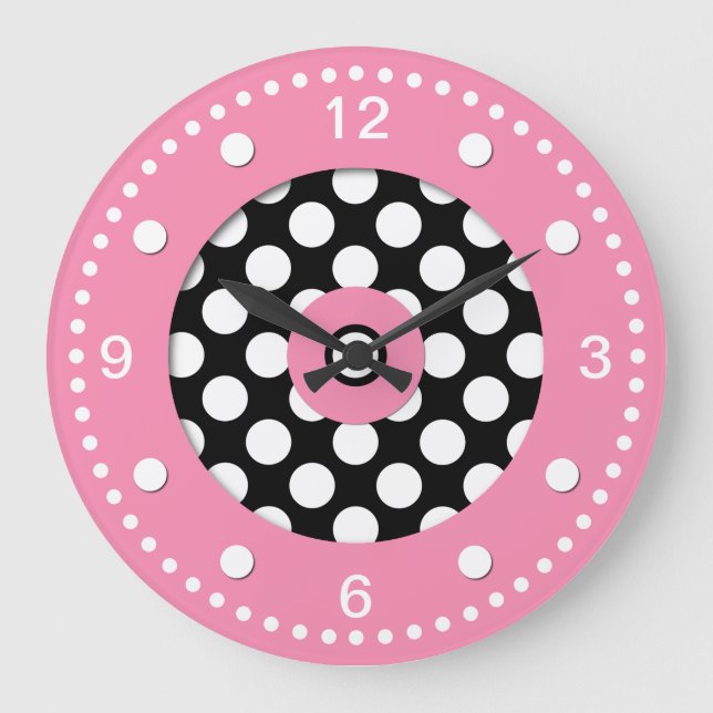 Rosa med Vit Polka dots-lås Stor Klocka (Framsida)