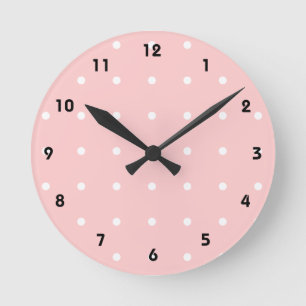 Rosa med Vit Polka dots Vägglås Rund Klocka