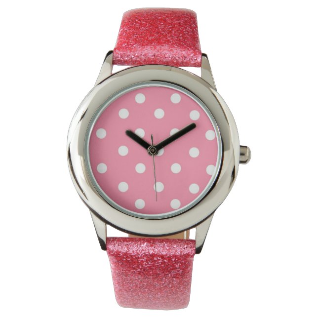 Rosa med vita prickar armbandsur (Framsida)