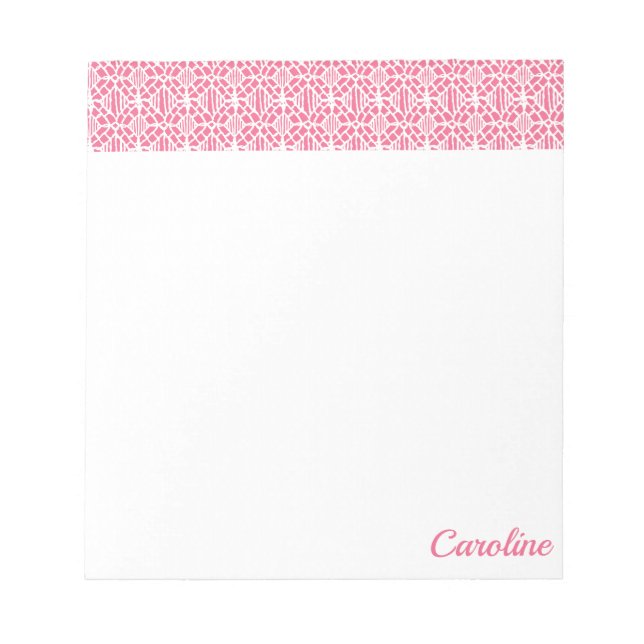 Rosa med White Crochet Snöre Mönster Anteckningsblock (Framsida)