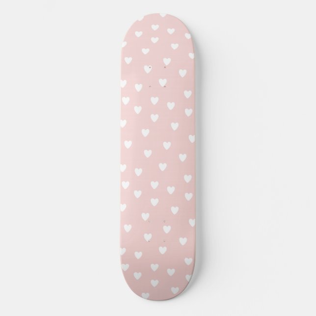  Rosa med White Hearts Girls Skateboard Bräda 19,5 Cm (Framsida)