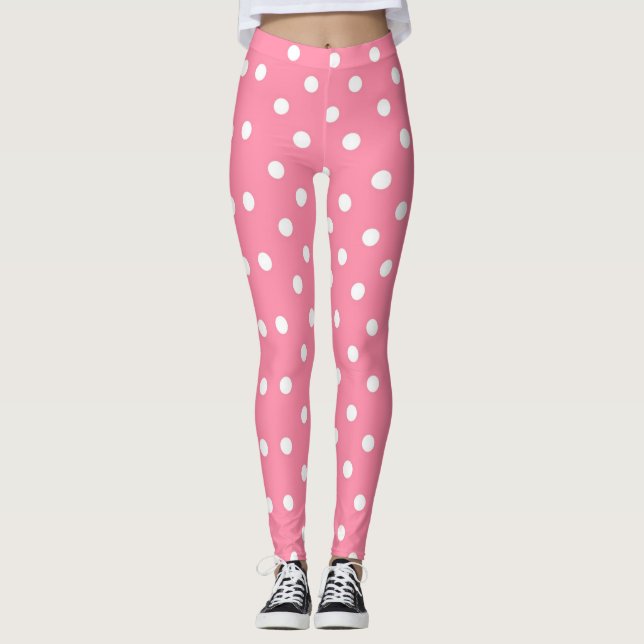 Rosa med White Polka dots Leggings (Framsida)